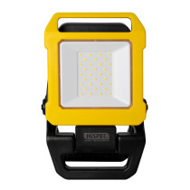 Front view of a hispec 10w rechargeable led site light with a yellow frame and black handle