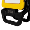 hispec 10w rechargeable led site light showing the black stand and part of the yellow light casing