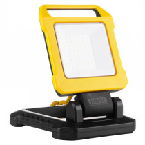hispec 20w led work light shown diagonally with a yellow and black frame and square LED panel