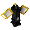 Rechargeable led site light shown from an angled view with two yellow and black light panels extended on each side