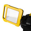 Close up of the rechargeable led site light showing the yellow frame and LED bulbs inside the white reflector panel