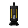 Folded rechargeable led site light showing the back side with label and black and yellow case design