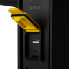 rechargeable led site light showing the yellow recharge point cover open with USB and USB-C ports visible