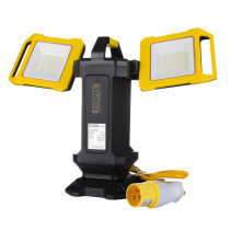 hispec 20w 110v led showing two open rectangular LED panels attached to a black base with a yellow plug cable