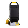 Rear view of hispec 20w 110v led showing black and yellow body with attached yellow electric cable