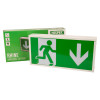 hispec rhine led illuminated exit sign down showing the sign and its green packaging box
