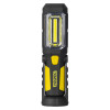 front view of hispec 3 1w led rechargeable torch showing black and yellow body with light panel and power button