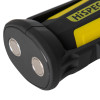 Close up of magnet base on hispec 3 1w led rechargeable torch showing black and yellow casing