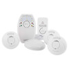 hispec hard of hearing kit 2 smoke 1 heat 1 co group front showing five white devices with buttons and indicators