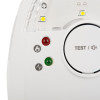 close up of hispec deaf aid kit showing red fire LED and green indicator light with test button