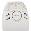 hispec deaf aid kit showing a close-up of control LED lights and test button on a white device