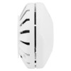 Side view of hispec rf pro smoke alarm showing its white casing and vented design
