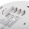 Close-up of connection pins on the hispec radio frequency mains carbon monoxide detector showing metal terminals and label