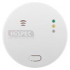 hispec radio frequency mains carbon monoxide detector shown from the front with indicator lights and test reset button visible