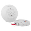 hispec rf combi mains heat carbon monoxide detector shown with main unit, base unit and fixing screws on white background