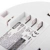 bottom view of HiSPEC heat alarm model HSSAHEIRF10-PRO showing metal connectors, compliance markings, battery warnings, and certification standards.