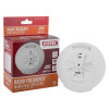 HiSPEC Radio Frequency Mains Heat Detector shown in packaging and as a standalone device, highlighting features like “FAST FIX,” “RF PRO,” and “NO BATTERY.”