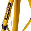 Close up of logo on yellow Hispec adjustable tripod for site lights leg showing branding and details