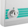 Close up of key lock on an exitgaurd fire door security alarm showing off and on settings