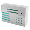 angled view of the exitguard fire door security alarm showing buttons and indicator lights on a white rectangular panel