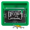 Keyguard key box front view with clear cover and fixing screws visible inside green plastic frame