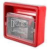 Red keyguard key box shown from an angled view with a transparent front cover and keyguard logo on the front panel