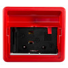 keygaurd key box shown from the front with no glass in the red outer frame and black inner panel visible