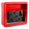 angled view of keygaurd key box in red showing the inside without glass panel