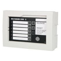 angled view of multiguard 6 way indicator individual silence reset showing buttons and labelled zones