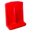 angled view of a bright red double fire entinguisher stand showing two separate compartments