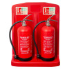 double fire entinguisher stand holding two red P50 water mist extinguishers viewed from the front