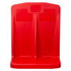 front view of a red double fire entinguisher stand with two compartments and a top label holder