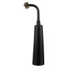 Front view of frost free horn 2kg co2 extinguisher showing black horn attachment with curved metal tube