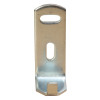 Single front view of a 2kg co2 lug bracket in metal with two elongated holes for fixing