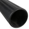 Closeup of the black standard swivel horn part of a 2kg co2 extinguisher showing its textured surface and hollow end