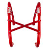Close-up of the red metal framework of the Hs3Stfel Firechief 3 Storey Fire Escape Ladder Back showing cross braces and labels