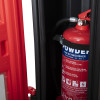 single extinguisher cabinet with open door showing a powder extinguisher inside