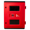 Red Hs72K Double Extinguisher Cabinet Keybox Front with two black windows and a key lock on white background