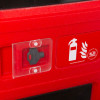 Close-up of the Hs72K Double Extinguisher Cabinet Keybox Key inserted in a red cabinet panel with fire extinguisher symbol