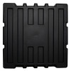 Back view of a black hose reel cabinet showing the flat outer panel with ridged design