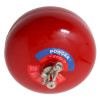 angled close-up view of a red 6kg automatic powder fire extinguisher showing top details and label