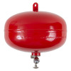 Front view of a red 6kg automatic powder fire extinguisher showing the circular body and pressure gauge