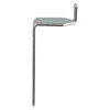 Side view of a silver metal fire point co2 fire extinguisher inverted lug bracket showing its shape and design