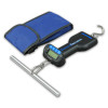 Hand held digital scale 25kg shown with its blue carry bag on a white background