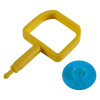 Yellow chubb type pin ok indicator with a blue round component marked with OK on a white background