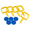 Group of chubb type pin ok indicators blue with yellow square handles and round blue discs with ok printed on them