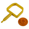 Yellow chubb type pin ok indicator in two separate orange components on a white background