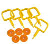 Group of chubb type pin ok indicator orange items including five square pins and five round discs with OK embossed