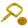Yellow chubb type pin ok indicator showing the pin and round cap components on a white background