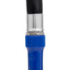 Coloured blue nozzle part of 6kg dry powder extinguisher stainless steel against a white background